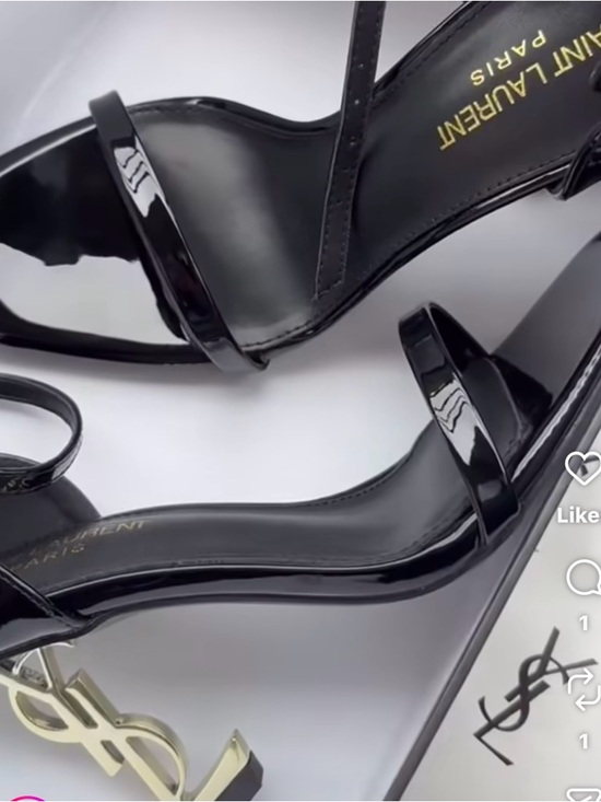 Yves Saint Laurent Black Patent Heels with Gold YSL Logo Heel - Picture 2 of 2